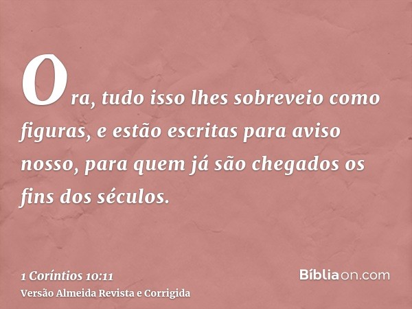 Ora, tudo isso lhes sobreveio como figuras, e estão escritas para aviso nosso, para quem já são chegados os fins dos séculos.