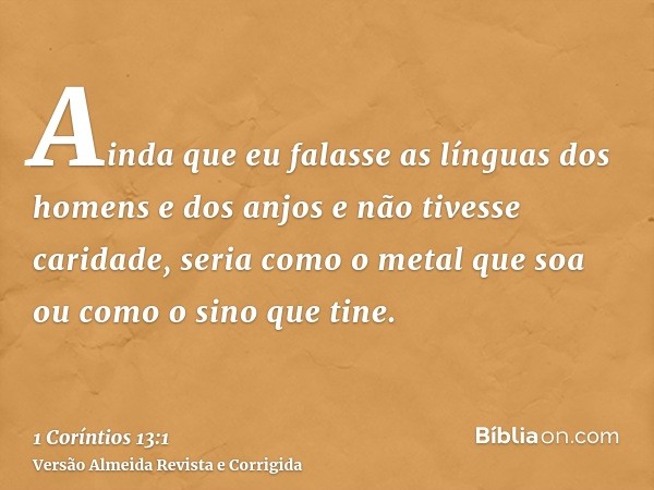 Ainda que eu falasse as línguas dos homens e dos anjos e não tivesse caridade, seria como o metal que soa ou como o sino que tine.