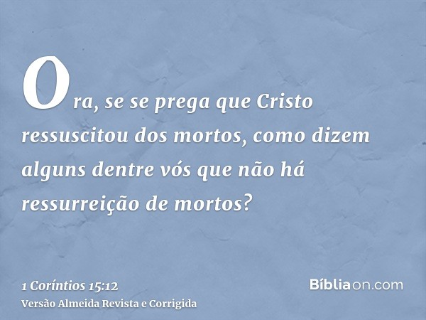 Ora, se se prega que Cristo ressuscitou dos mortos, como dizem alguns dentre vós que não há ressurreição de mortos?