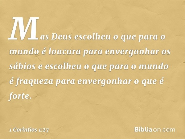 Mas Deus escolheu o que para o mundo é loucura para envergonhar os sábios e escolheu o que para o mundo é fraqueza para envergonhar o que é forte. -- 1 Coríntio