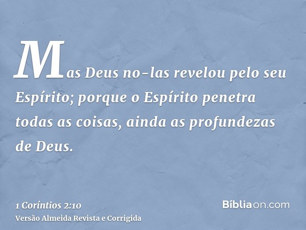 Mas Deus no-las revelou pelo seu Espírito; porque o Espírito penetra todas as coisas, ainda as profundezas de Deus.