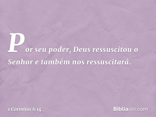 Por seu poder, Deus ressuscitou o Senhor e também nos ressuscitará. -- 1 Coríntios 6:14