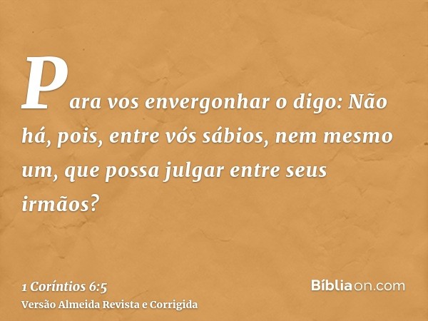 Para vos envergonhar o digo: Não há, pois, entre vós sábios, nem mesmo um, que possa julgar entre seus irmãos?