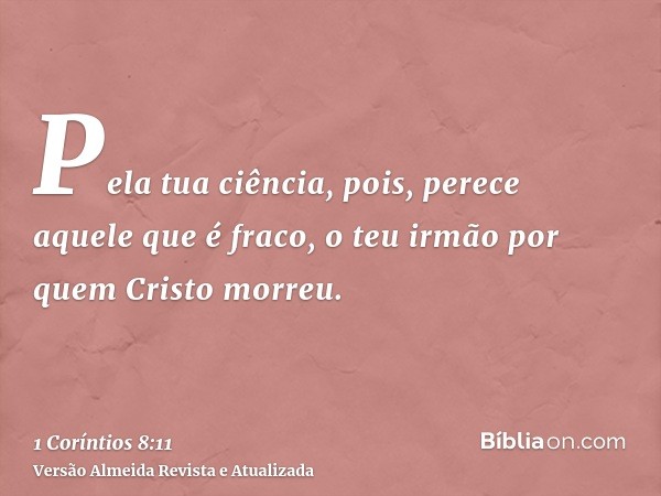 Pela tua ciência, pois, perece aquele que é fraco, o teu irmão por quem Cristo morreu.