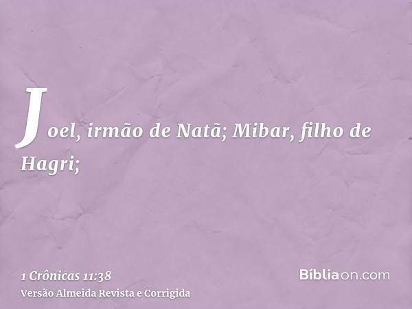 Joel, irmão de Natã; Mibar, filho de Hagri;