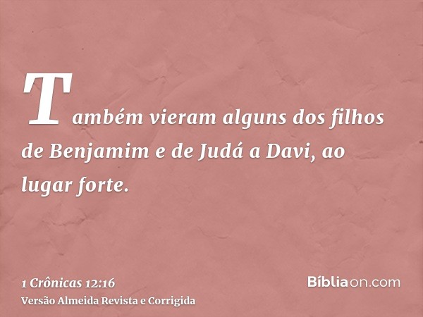 Também vieram alguns dos filhos de Benjamim e de Judá a Davi, ao lugar forte.