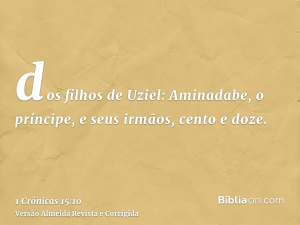 dos filhos de Uziel: Aminadabe, o príncipe, e seus irmãos, cento e doze.
