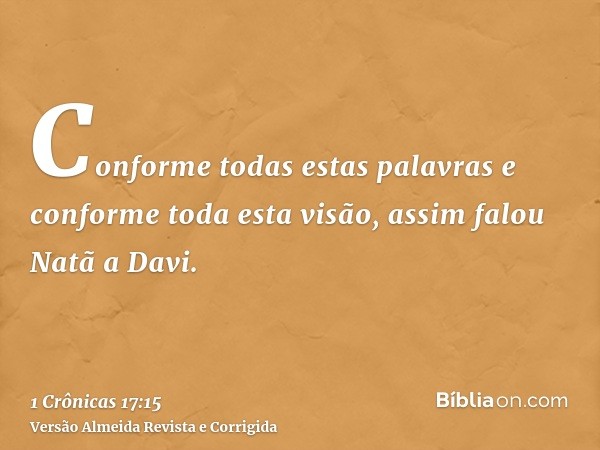 Conforme todas estas palavras e conforme toda esta visão, assim falou Natã a Davi.