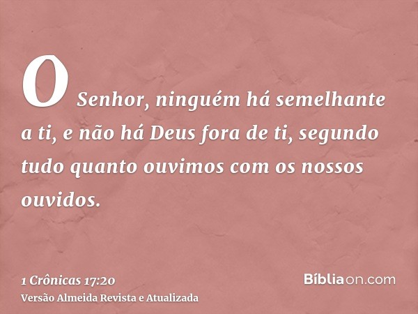 O Senhor, ninguém há semelhante a ti, e não há Deus fora de ti, segundo tudo quanto ouvimos com os nossos ouvidos.