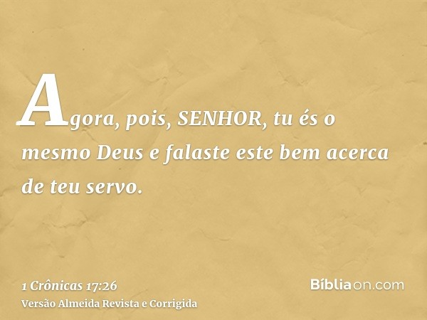 Agora, pois, SENHOR, tu és o mesmo Deus e falaste este bem acerca de teu servo.