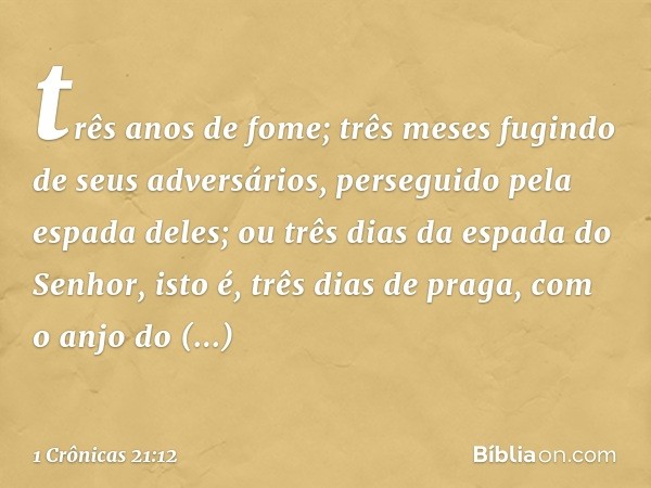 três anos de fome; três meses fugindo de seus adversários, perseguido pela espada deles; ou três dias da espada do Senhor, isto é, três dias de praga, com o anj