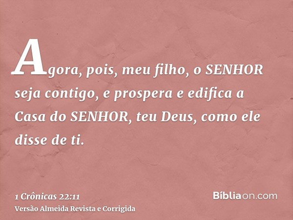Agora, pois, meu filho, o SENHOR seja contigo, e prospera e edifica a Casa do SENHOR, teu Deus, como ele disse de ti.