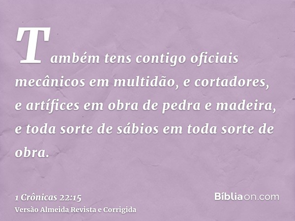 Também tens contigo oficiais mecânicos em multidão, e cortadores, e artífices em obra de pedra e madeira, e toda sorte de sábios em toda sorte de obra.
