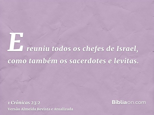 E reuniu todos os chefes de Israel, como também os sacerdotes e levitas.