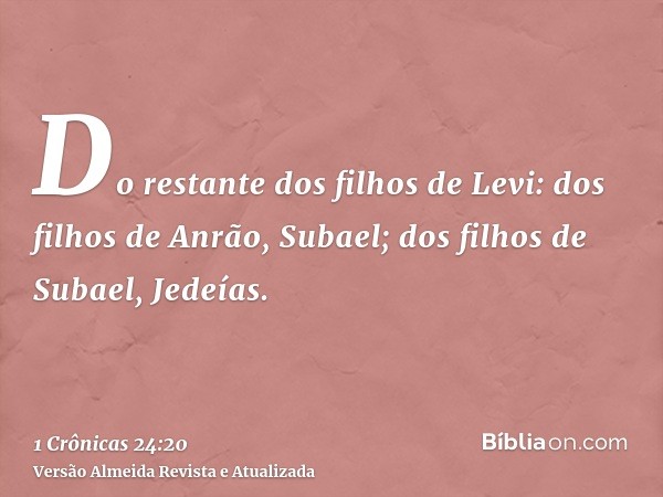 Do restante dos filhos de Levi: dos filhos de Anrão, Subael; dos filhos de Subael, Jedeías.