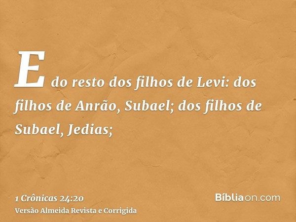 E do resto dos filhos de Levi: dos filhos de Anrão, Subael; dos filhos de Subael, Jedias;