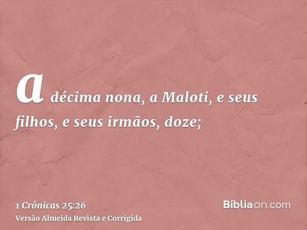a décima nona, a Maloti, e seus filhos, e seus irmãos, doze;