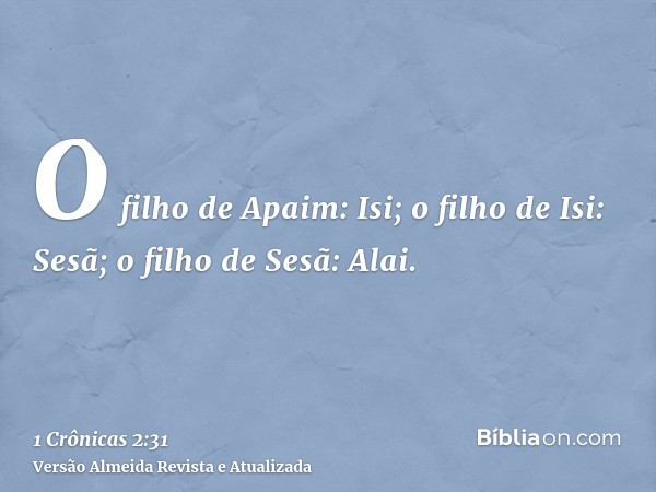 O filho de Apaim: Isi; o filho de Isi: Sesã; o filho de Sesã: Alai.