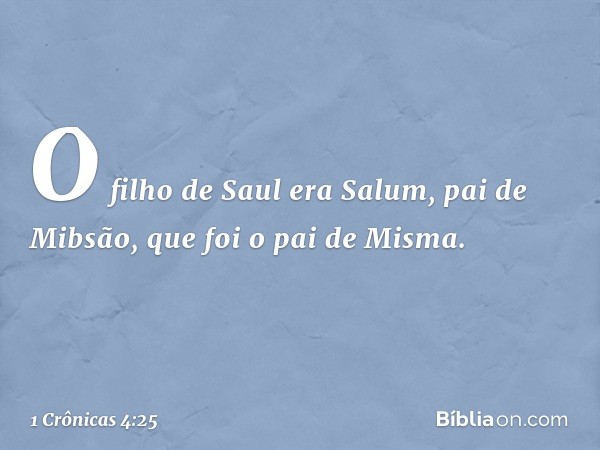 O filho de Saul era Salum, pai de Mibsão, que foi o pai de Misma. -- 1 Crônicas 4:25