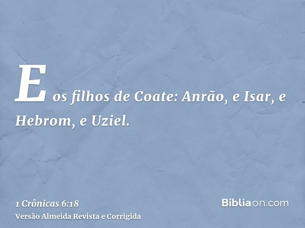 E os filhos de Coate: Anrão, e Isar, e Hebrom, e Uziel.