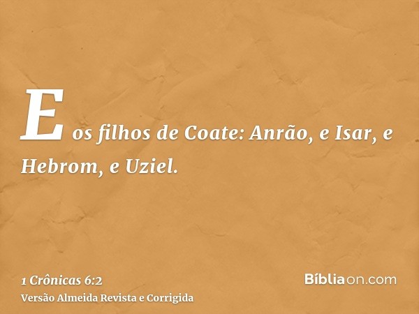 E os filhos de Coate: Anrão, e Isar, e Hebrom, e Uziel.