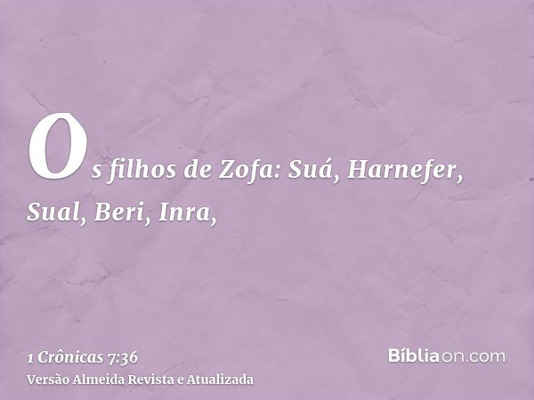 Os filhos de Zofa: Suá, Harnefer, Sual, Beri, Inra,