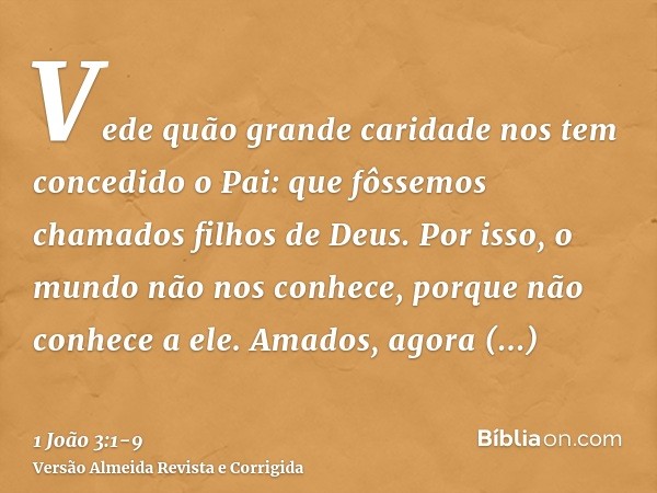 Vede quão grande caridade nos tem concedido o Pai: que fôssemos chamados filhos de Deus. Por isso, o mundo não nos conhece, porque não conhece a ele.Amados, ago