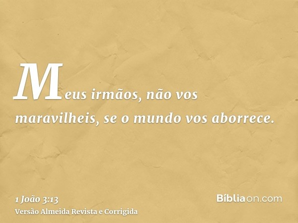 Meus irmãos, não vos maravilheis, se o mundo vos aborrece.