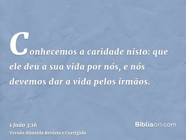 Conhecemos a caridade nisto: que ele deu a sua vida por nós, e nós devemos dar a vida pelos irmãos.