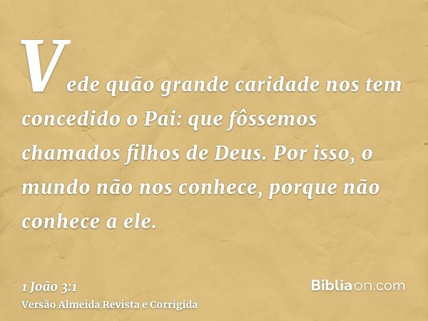 Vede quão grande caridade nos tem concedido o Pai: que fôssemos chamados filhos de Deus. Por isso, o mundo não nos conhece, porque não conhece a ele.