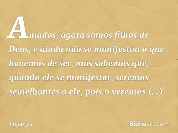 Amados, agora somos filhos de Deus, e ainda não se manifestou o que havemos de ser, mas sabemos que, quando ele se manifestar, seremos semelhantes a ele, pois o