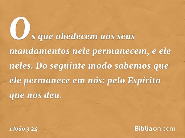 Os que obedecem aos seus mandamentos nele permanecem, e ele neles. Do seguinte modo sabemos que ele permanece em nós: pelo Espírito que nos deu. -- 1 João 3:24