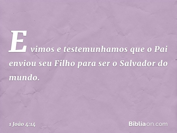 E vimos e testemunhamos que o Pai enviou seu Filho para ser o Salvador do mundo. -- 1 João 4:14