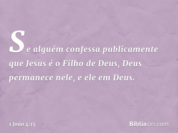 Se alguém confessa publicamente que Jesus é o Filho de Deus, Deus permanece nele, e ele em Deus. -- 1 João 4:15