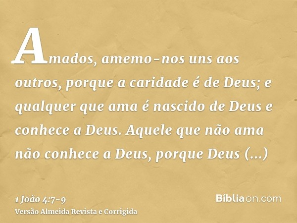 Amados, amemo-nos uns aos outros, porque a caridade é de Deus; e qualquer que ama é nascido de Deus e conhece a Deus.Aquele que não ama não conhece a Deus, porq