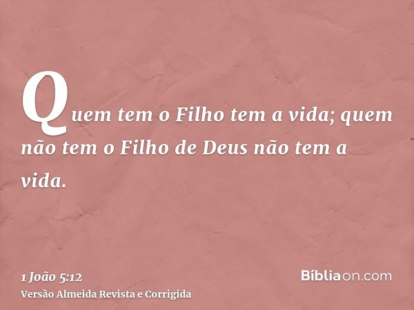 Quem tem o Filho tem a vida; quem não tem o Filho de Deus não tem a vida.