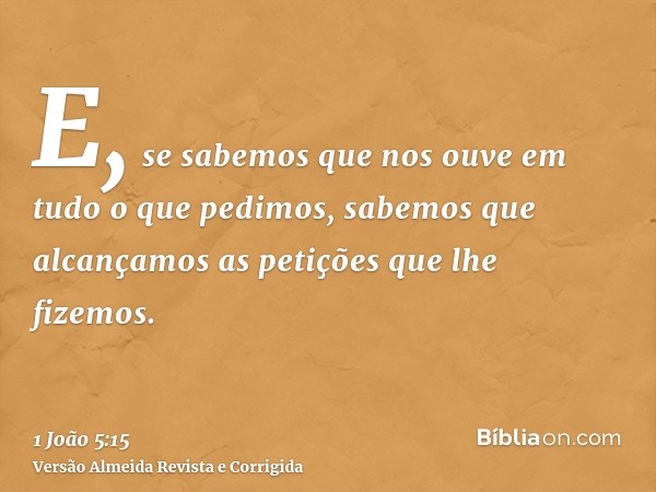 E, se sabemos que nos ouve em tudo o que pedimos, sabemos que alcançamos as petições que lhe fizemos.