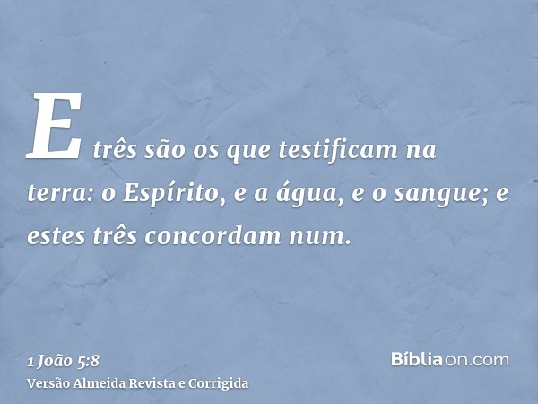 E três são os que testificam na terra: o Espírito, e a água, e o sangue; e estes três concordam num.