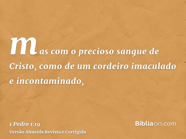 mas com o precioso sangue de Cristo, como de um cordeiro imaculado e incontaminado,