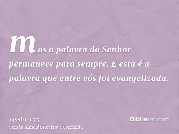 mas a palavra do Senhor permanece para sempre. E esta é a palavra que entre vós foi evangelizada.