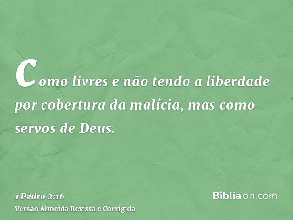 como livres e não tendo a liberdade por cobertura da malícia, mas como servos de Deus.