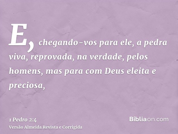 E, chegando-vos para ele, a pedra viva, reprovada, na verdade, pelos homens, mas para com Deus eleita e preciosa,