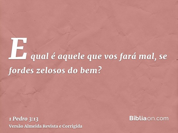 E qual é aquele que vos fará mal, se fordes zelosos do bem?