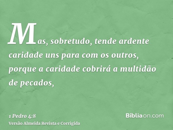 Mas, sobretudo, tende ardente caridade uns para com os outros, porque a caridade cobrirá a multidão de pecados,