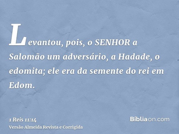 Levantou, pois, o SENHOR a Salomão um adversário, a Hadade, o edomita; ele era da semente do rei em Edom.