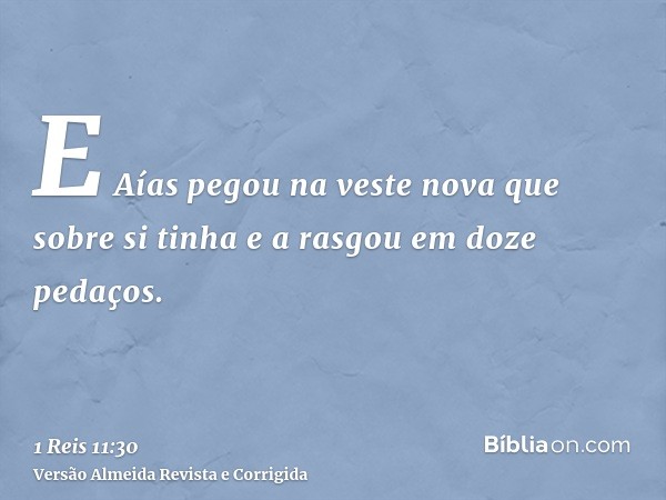 E Aías pegou na veste nova que sobre si tinha e a rasgou em doze pedaços.