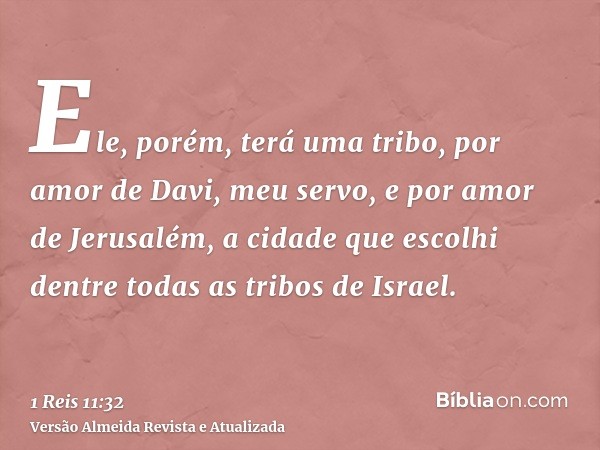 Ele, porém, terá uma tribo, por amor de Davi, meu servo, e por amor de Jerusalém, a cidade que escolhi dentre todas as tribos de Israel.