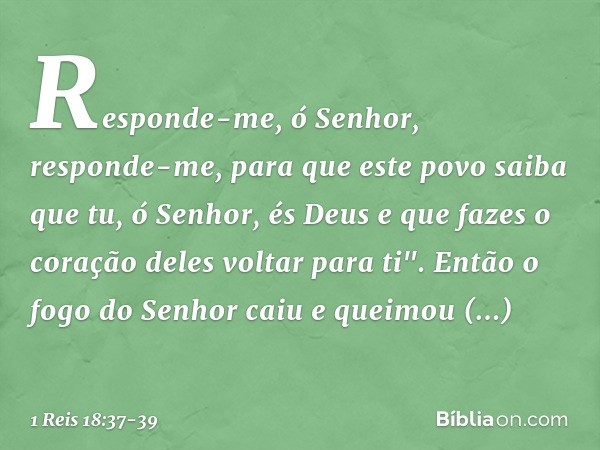 Responde-me, ó Senhor, responde-me, para que este povo saiba que tu, ó Senhor, és Deus e que fazes o coração deles voltar para ti". Então o fogo do Senhor caiu 