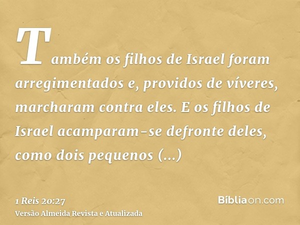 Também os filhos de Israel foram arregimentados e, providos de víveres, marcharam contra eles. E os filhos de Israel acamparam-se defronte deles, como dois pequ