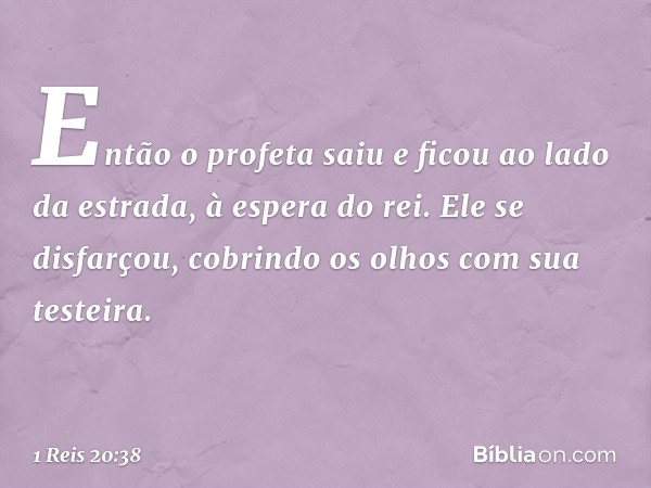 Então o profeta saiu e ficou ao lado da estrada, à espera do rei. Ele se disfarçou, cobrindo os olhos com sua testeira. -- 1 Reis 20:38